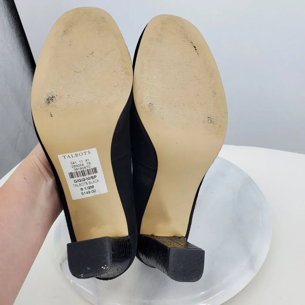 Talbots Women's Black Suede Round‎ Toe Faux Snake Skin High Heel Pump Shoes 9.5